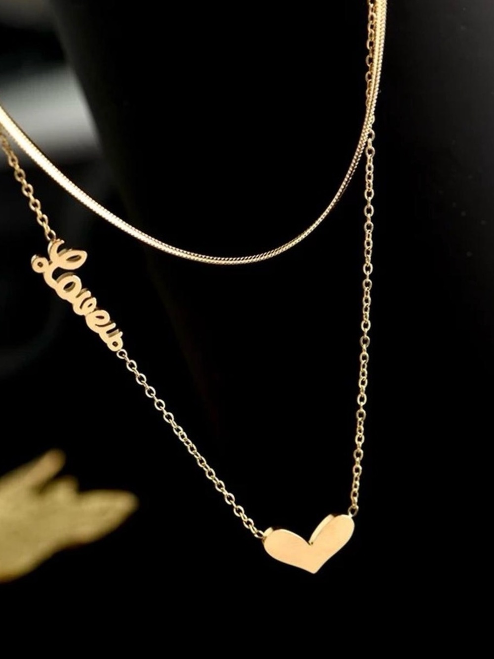 Layered Gold Heart & 'Love' Script Necklace